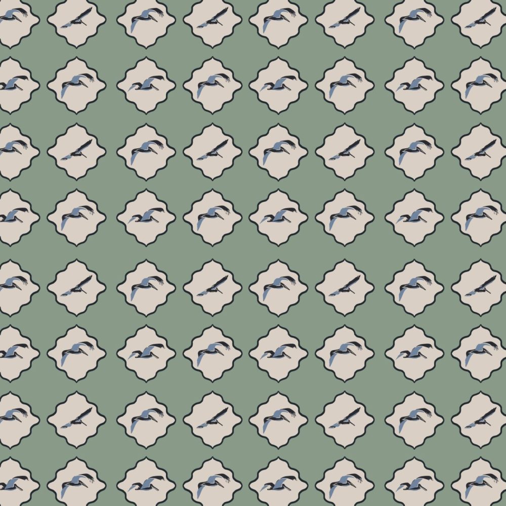 Brown Pelican wallpaper in Sage Green